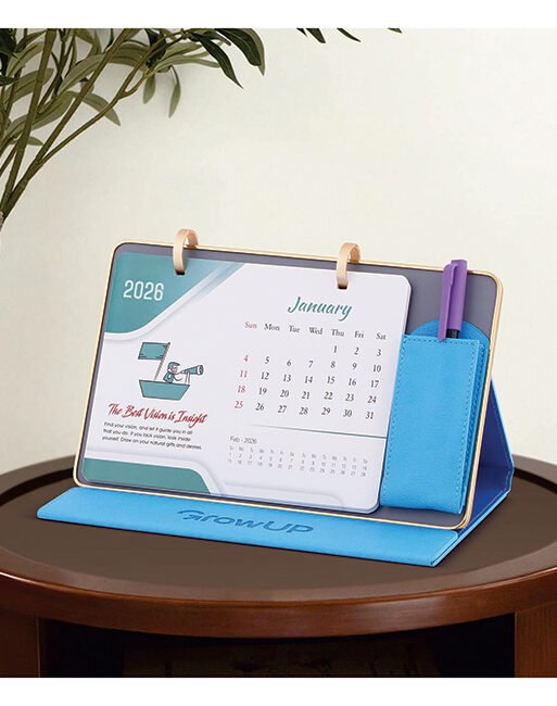 FCG Leathrite Table Calendar with Pen Holder – Blue