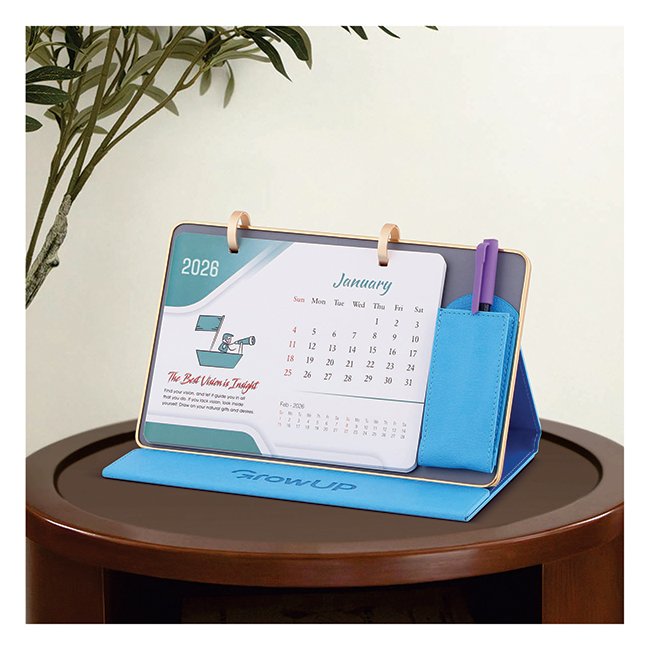 FCG Leathrite Table Calendar with Pen Holder – Blue