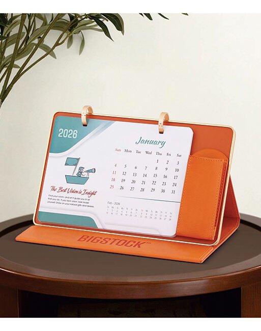 FCG Leathrite Portrait Table Calendar – Tan Brown