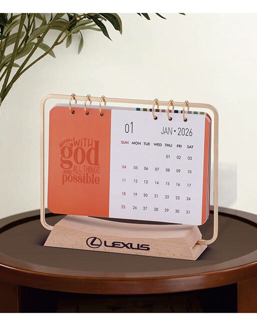 FCG Wooden Table Calendar – Landscape Photo with Metal Stand