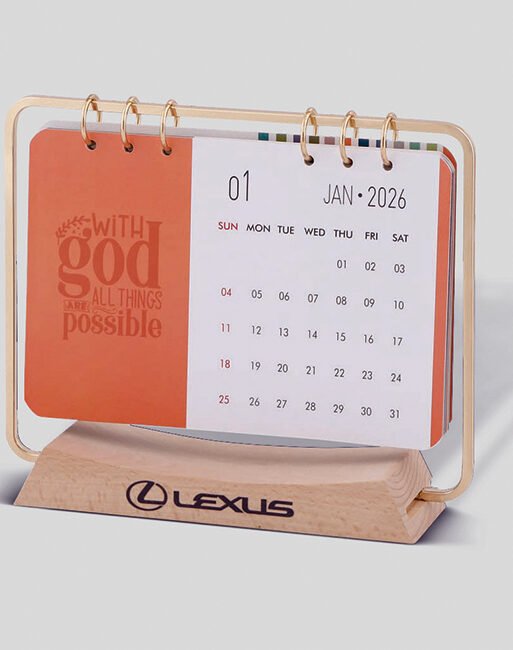 FCG Wooden Table Calendar – Landscape Photo with Metal Stand