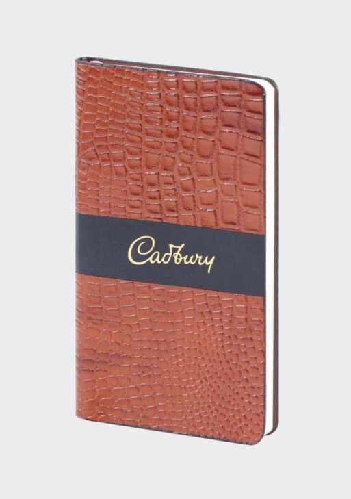 Croc-Grain Leather Soft Cover Notebook – Tan Orange with Black Band