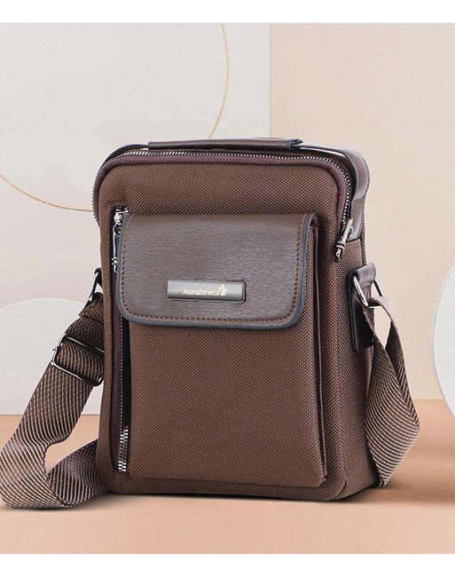 FCG Flap Messenger Bag Leather Brown 9.5x8