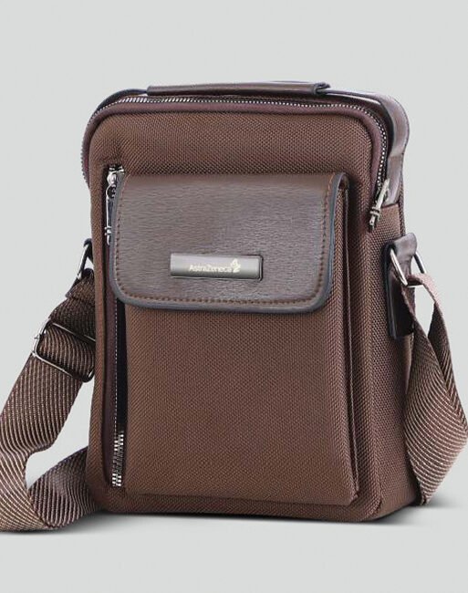 FCG Flap Messenger Bag Leather Brown 9.5x8