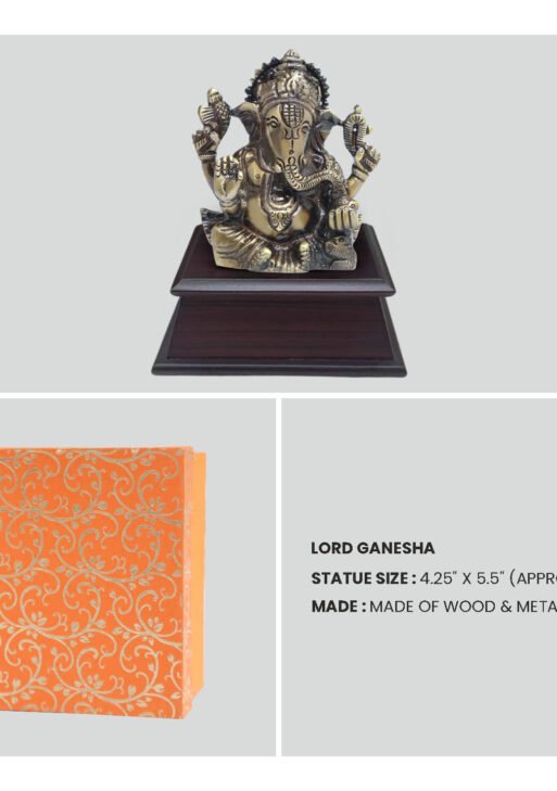FCG Goddess Laxmi & Lord Ganesha Dual Brass Statue Set on Wooden Base
