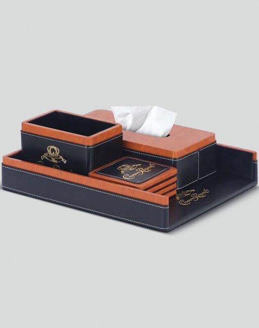 FCG Leatherite 4-Piece Desktop Gift Set Blue with Coasters