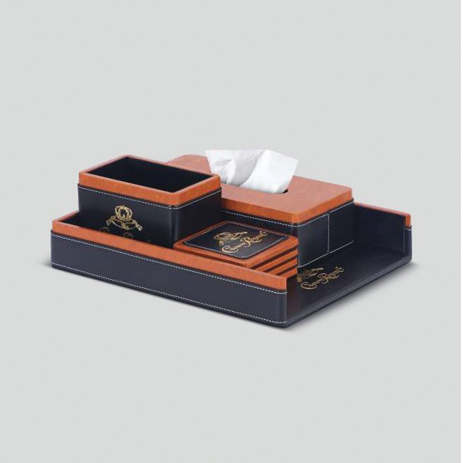 FCG Leatherite 4-Piece Desktop Gift Set Blue with Coasters - Image 1