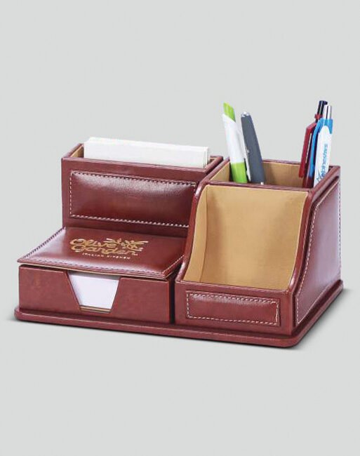 FCG Leatherite Compact Desk Organizer Brown