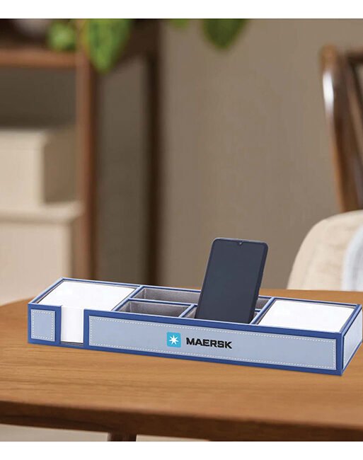 FCG Leatherite Flat Tray Desk Organizer Blue Grey
