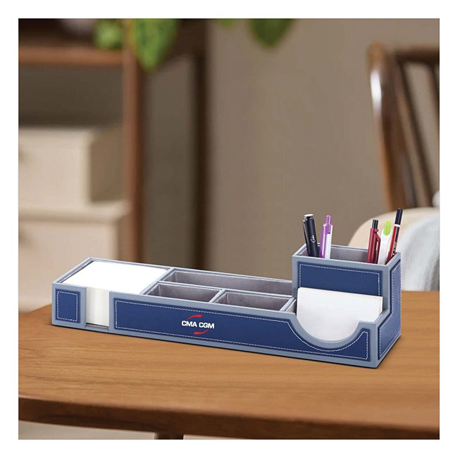FCG Leatherite Premium 4-Piece Executive Desk Set Navy Tan