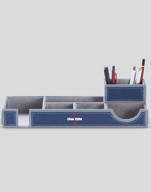 FCG Leatherite Premium 4-Piece Executive Desk Set Navy Tan